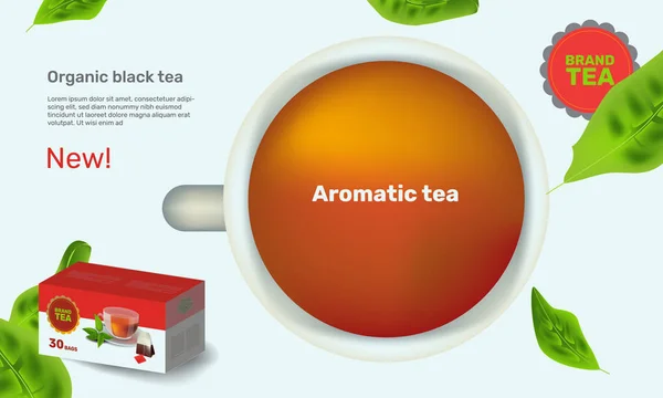 Векторні ілюстрації шаблон дизайну в стилі реалізму про чай — стоковий вектор