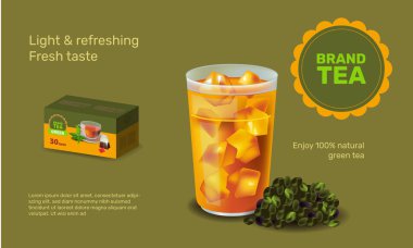 Vektör çizim tasarım şablonu gerçekçilik tarzı buzlu çay hakkında