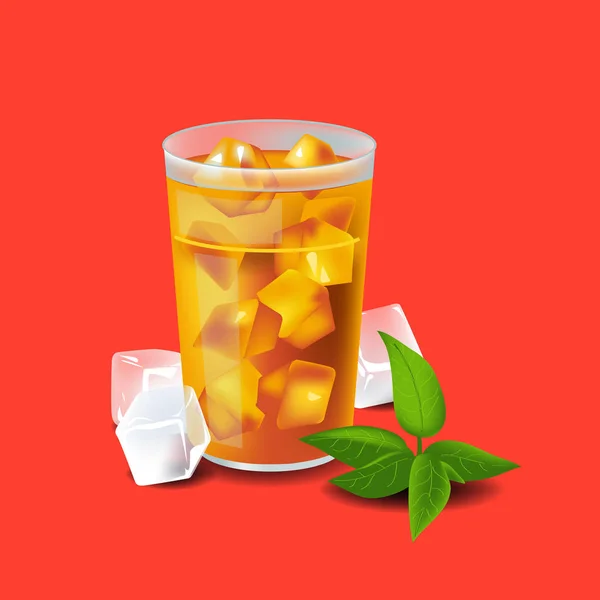 Vector illustration in real style about iced tea with ice — Stock Vector