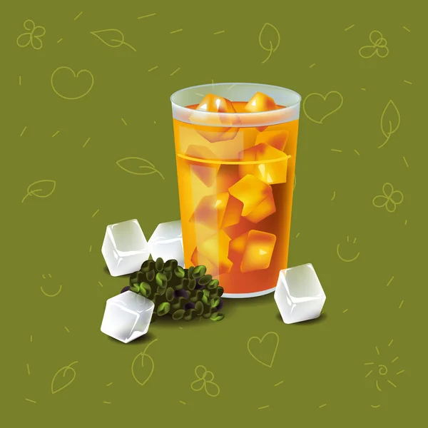 Illustration vectorielle en vrai style sur le thé glacé avec glace — Image vectorielle
