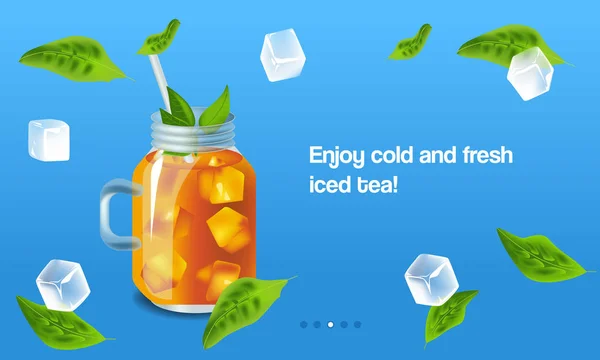 Modèle vectoriel de conception d'illustration dans le style réaliste sur le thé glacé — Image vectorielle