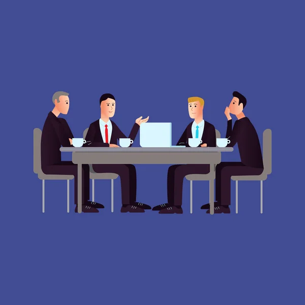 Vector illustration about meeting with business people talking in flat style for posters or web site.Team work process. Business management teamwork meeting and brainstorming.