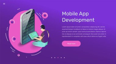Vektör app kullanıcı örnek. Sanat smartphone telefon uygulaması ile düz.