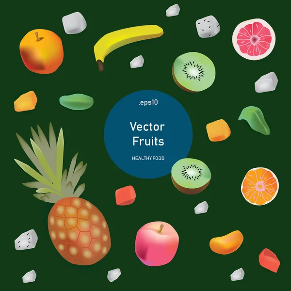 Ilustración Vectorial Ambientada Estilo Realista Sobre Comida Saludable Ecológica Frutas Ilustraciones de stock libres de derechos