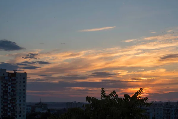 Динаміка Заходу Сонця Великому Місті Харкові Україні Горизонт Відкривається Його — стокове фото