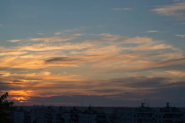 Dynamiek Van Zonsondergang Grote Stad Kharkov Oekraïne Horizon Openen Zijn — Stockfoto