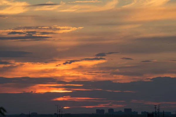 Dynamiek Van Zonsondergang Grote Stad Kharkov Oekraïne Horizon Openen Zijn — Stockfoto