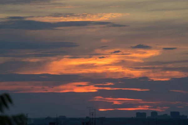 Dynamiek Van Zonsondergang Grote Stad Kharkov Oekraïne Horizon Openen Zijn — Stockfoto