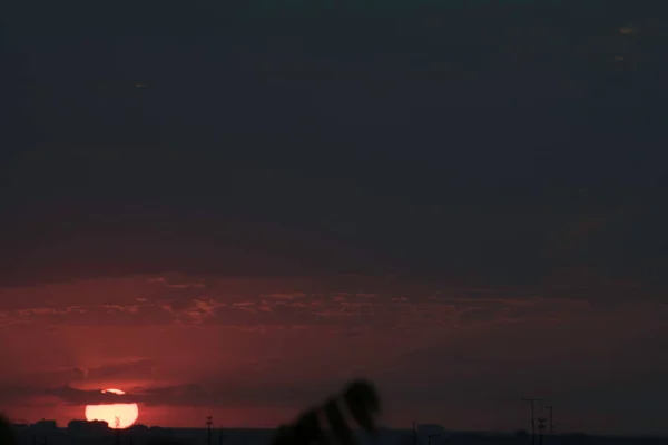 Crimson Sky Contrasting Sunset Large City Ukraine City Kharkiv Last — Stock Photo, Image