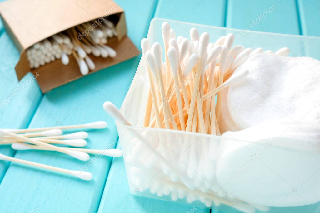 Disposable cosmetic cotton swabs and pads. Eco product