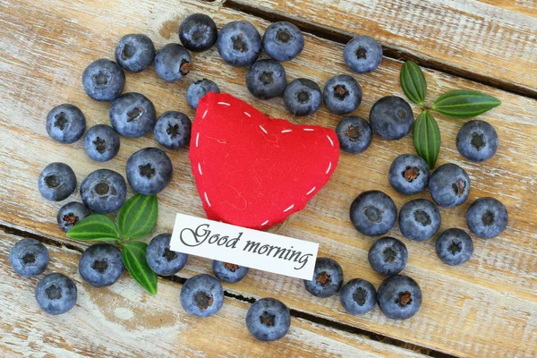 Good morning card with red heart and blueberries