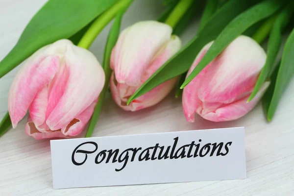 Carte Félicitations Avec Tulipes Roses — Photo