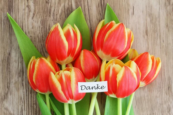 Carte Danke Qui Signifie Merci Allemand Avec Des Tulipes Rouges — Photo