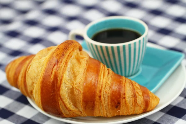 Butter Croissant Cup Coffee Closeup — Stock Photo, Image