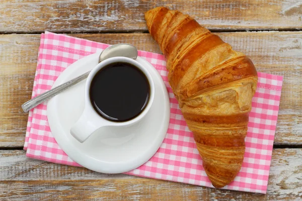 Coffee Croissant Wooden Surface — Stock Photo, Image