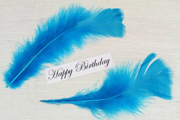 Happy Birthday Card Two Blue Feathers — Stock Photo, Image