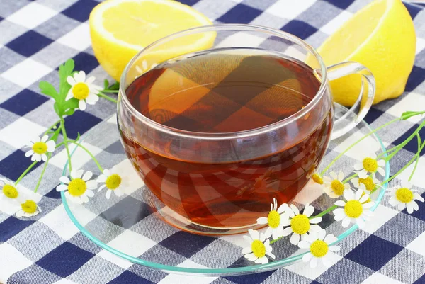 Tee Mit Kamillenblüten Und Zitrone — Stockfoto