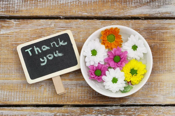 Thank You Written Little Blackboard Santini Flowers — Stock Photo, Image