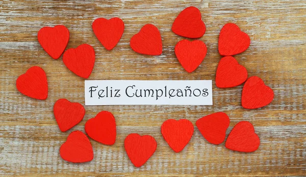 Feliz Cumpleanos Oznacza Happy Birthday Języku Hiszpańskim Małym Czerwonym Drewnianym — Zdjęcie stockowe