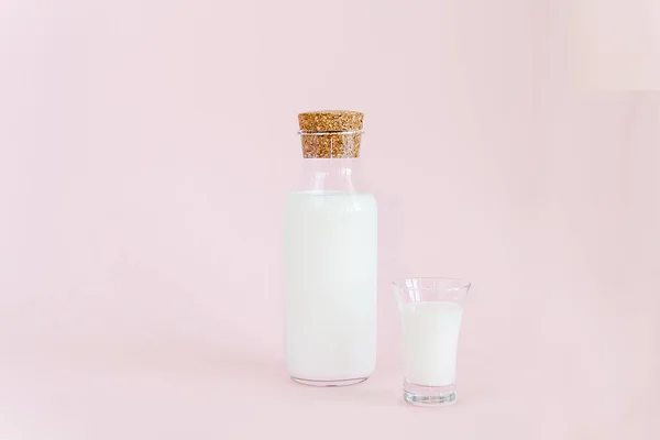 Bottle Milk Pink Background — Stock Photo, Image