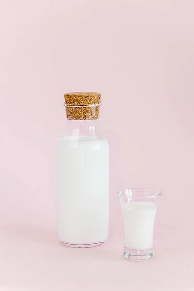 Bottle Milk Pink Background — Stock Photo, Image
