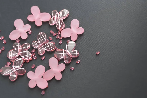 Oval Beads Butterfly Beads Black Background Use Background Cards Handicraft — Stockfoto