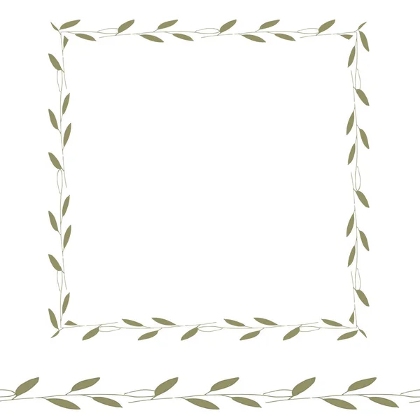 Rechthoekig frame van takken op een witte achtergrond. Grafisch ontwerpelementen voor kaarten, prenten, wenskaarten hand getekende vector — Stockvector