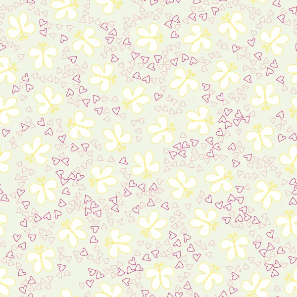 Fond de doodle multicolore sans couture avec des fleurs et des papillons. Illustration vectorielle pour l'emballage et l'impression sur tissu — Image vectorielle