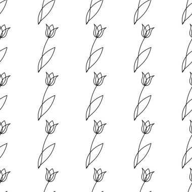 Laleler dikişsiz desen. Vektör basit arka plan. Kumaş, ambalaj kağıdı, arka plan için modern çiçek tasarımı