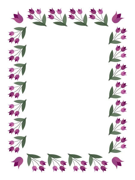 Rechthoekig frame met tulpen bloemen op een witte achtergrond. Vector afbeelding voor uw ontwerp, wenskaarten, bewaar deze datum — Stockvector