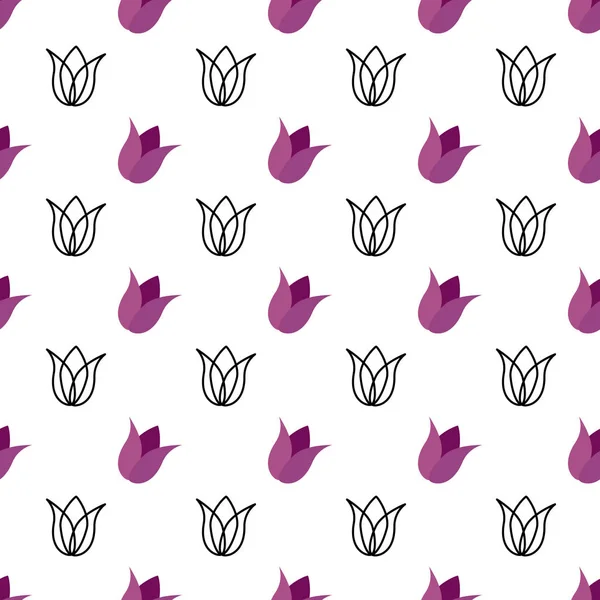 Tulipas sem costura padrão. Vector fundo simples. Design de flor moderna para tecido, papel de embrulho, fundo — Vetor de Stock