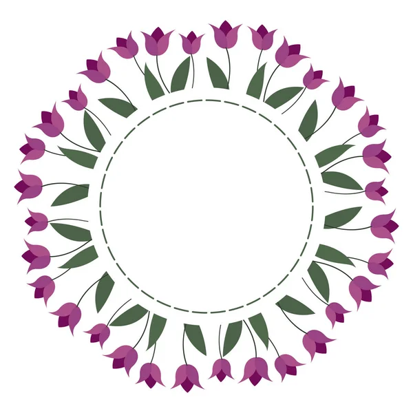 Ronde frame met tulpen bloemen op witte achtergrond. Vector afbeelding voor uw ontwerp, wenskaarten, opslaan van de datums — Stockvector