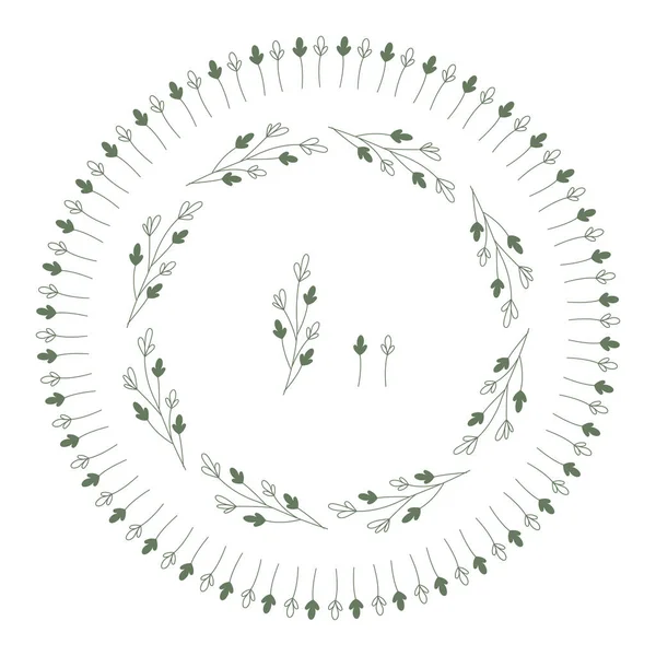 Marco floral vectorial. Marcos florales dibujados a mano redondos sobre fondo blanco. Elementos de diseño para tarjetas de boda, impresiones, tarjetas de felicitación — Archivo Imágenes Vectoriales