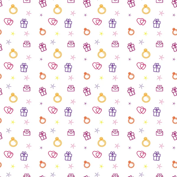 Wedding background seamless pattern. Love, romance flat line icons - hearts, engagement ring, gift, valentine card