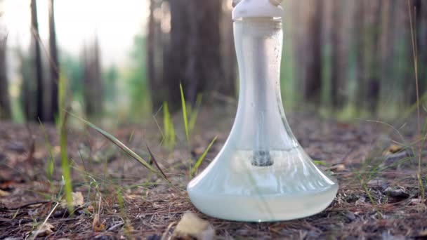 Hookah Fles Het Bos Close Hookah Vult Zich Met Rook — Stockvideo