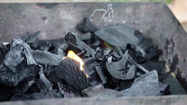 Encendido Carbones Parrilla Barbacoa — Vídeo de stock