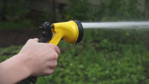 用喷雾枪喷水.给花园浇水. — 图库视频影像