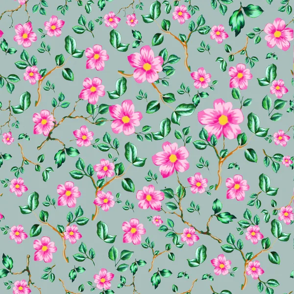 Pattern Using Pastel Drawing Technique Branches Pink Nuanced Cherry Blossoms — Stock Photo, Image