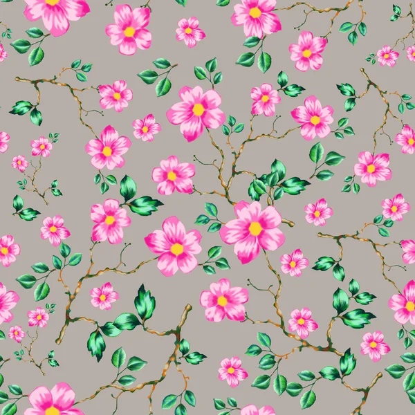 Pattern Using Pastel Drawing Technique Branches Pink Nuanced Cherry Blossoms — Stock Photo, Image