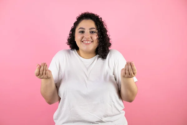 Young Beautiful Woman Isolated Pink Background Doing Money Gesture Hands — Stock Photo, Image