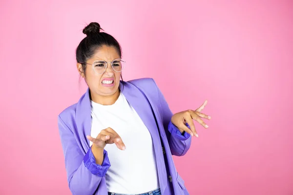 Young Beautiful Business Woman Isolated Pink Background Disgusted Expression Displeased — Stock Photo, Image