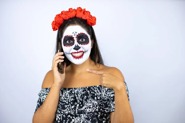 Vrouw Draagt Dag Van Het Dode Kostuum Geïsoleerde Witte Achtergrond — Stockfoto