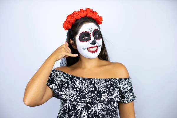 Mujer Vistiendo Día Del Traje Muerto Sobre Fondo Blanco Aislado — Foto de Stock