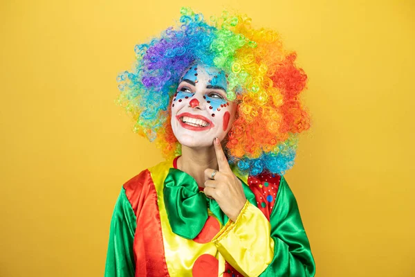 Clown Standing Insolated Yellow Background Thinking Looking Side — Stock Photo, Image