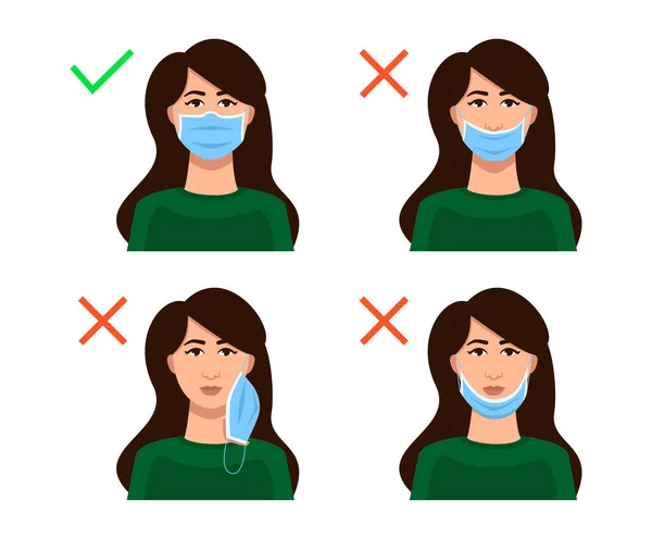 Hoe Een Masker Correct Dragen Instructies Met Een Vrouw Een — Stockfoto