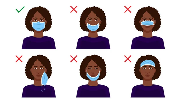 Explication Façon Porter Correctement Masque Médical Sur Votre Visage Règles — Image vectorielle