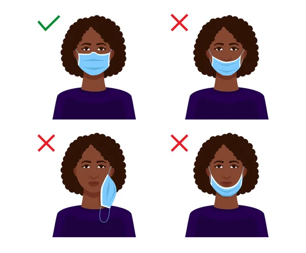 Comment Porter Masque Sur Votre Visage Explication Avec Une Femme — Image vectorielle