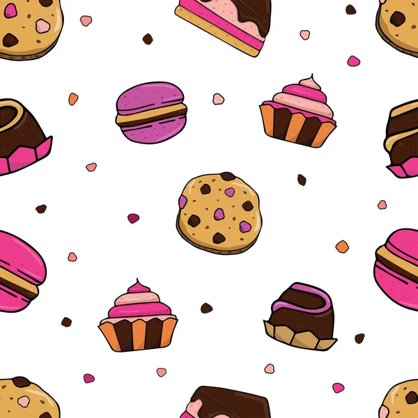 Dessert Bonbons Fond Motif Sans Couture Pour Les Enfants Gâteau — Image vectorielle