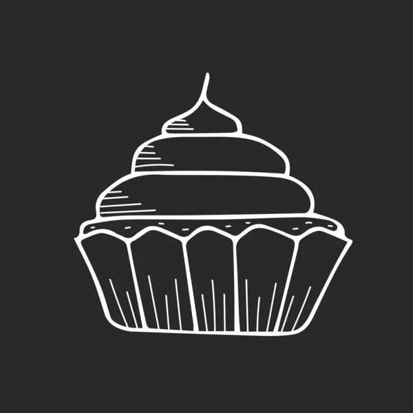 Cupcake Otline Sur Fond Noir Style Craie Dessiné Main — Image vectorielle