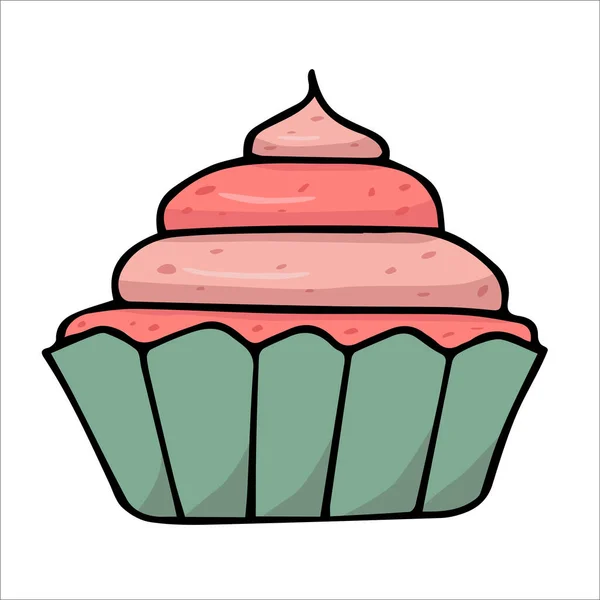Cupcake Avec Crème Rose Sur Fond Blanc — Image vectorielle